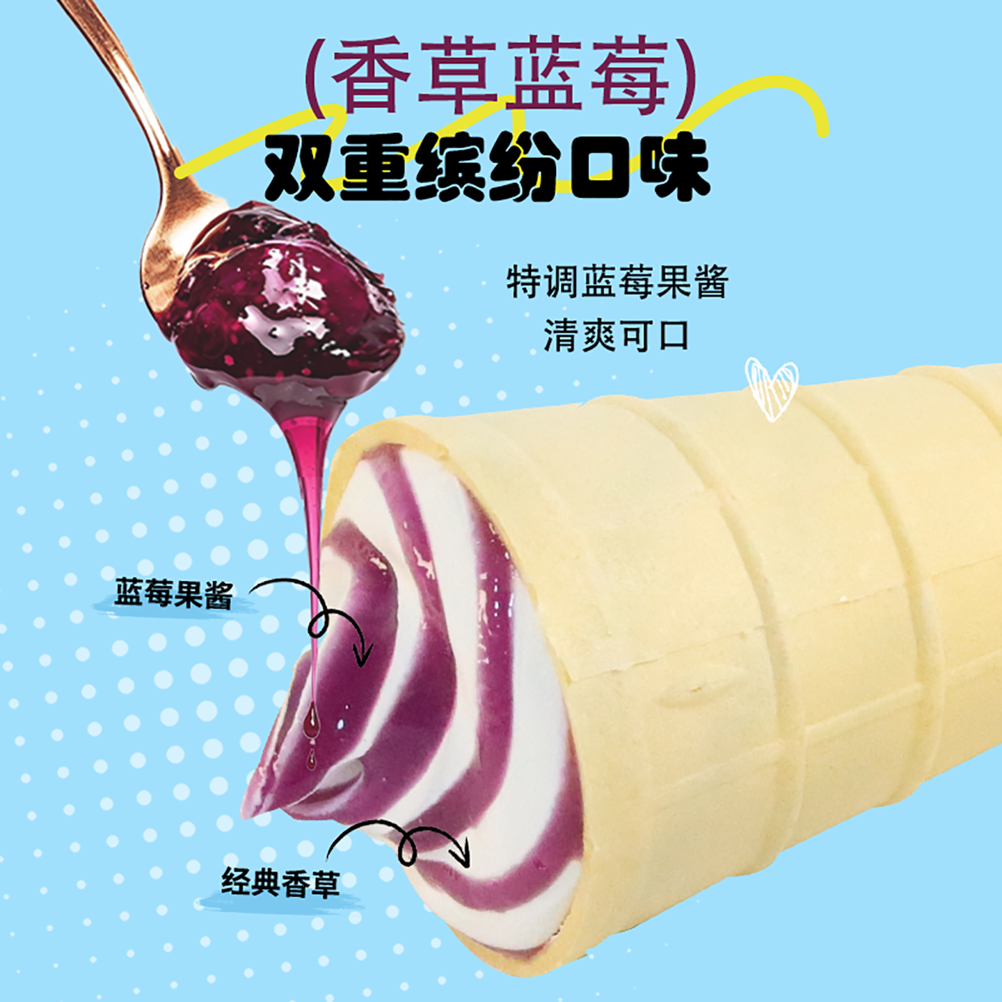 2个 俄式华夫筒冰淇淋80g香草巧克力蓝莓甜筒网红雪糕冷饮批发,淘宝优惠券,粉丝福利购,淘宝优惠卷