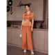 Pink and blue wardrobe 2026 summer new style shiny loose wide leg trousers for women