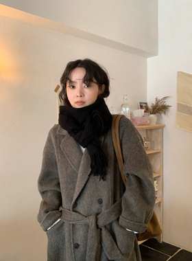 ifbeer韩系秋冬黑色流苏围巾女