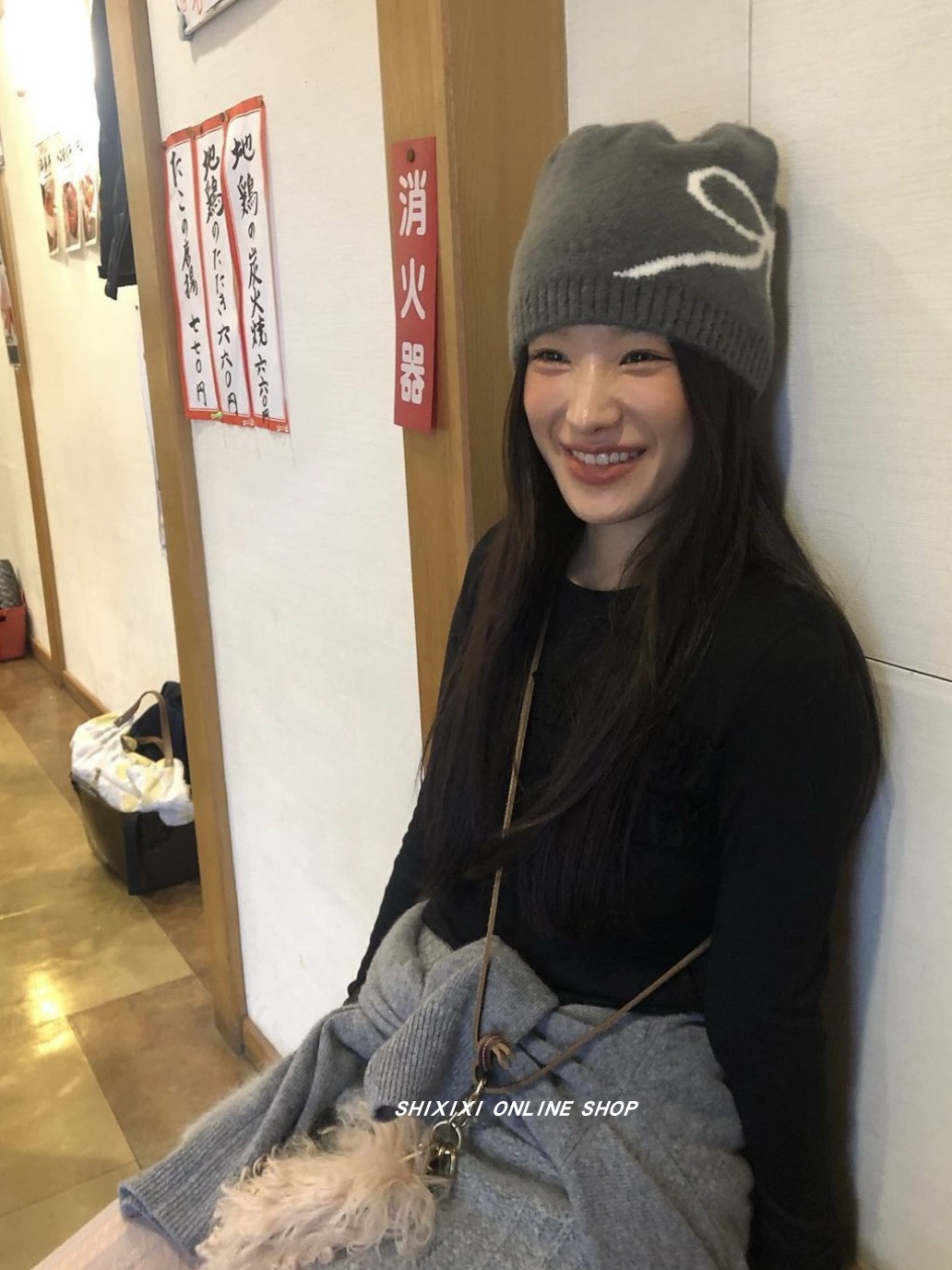 韩国小众nanacrew双层加厚针织面料蝴蝶结提花双面配色保暖毛线帽 - 图0