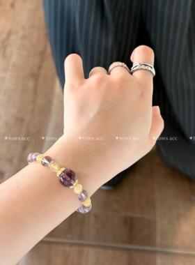 天然紫水晶黄水晶手链女款转运珠