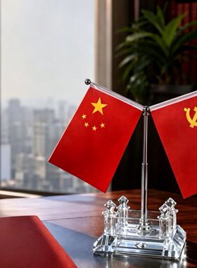 水晶党旗桌旗办公室桌面摆件国旗摆件客厅红旗办公桌会议室车载
