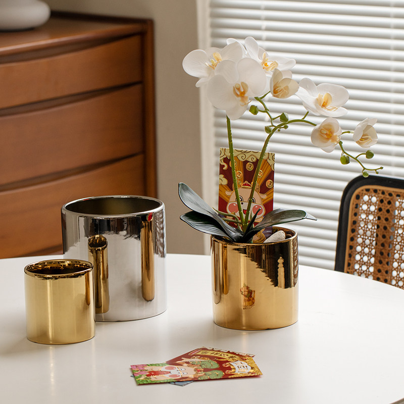 北欧轻奢ins电镀金色银色陶瓷花盆花瓶摆件简约创意个性盆栽盆器,淘宝优惠券,粉丝福利购,淘宝优惠卷