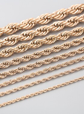 时尚个性玫瑰金色麻花链无吊坠钛钢裸链条单链子气质锁骨项链配饰