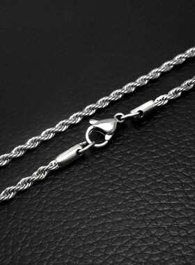 时尚个性银色麻花链无吊坠钛钢裸链条单链子气质锁骨长项链配饰品
