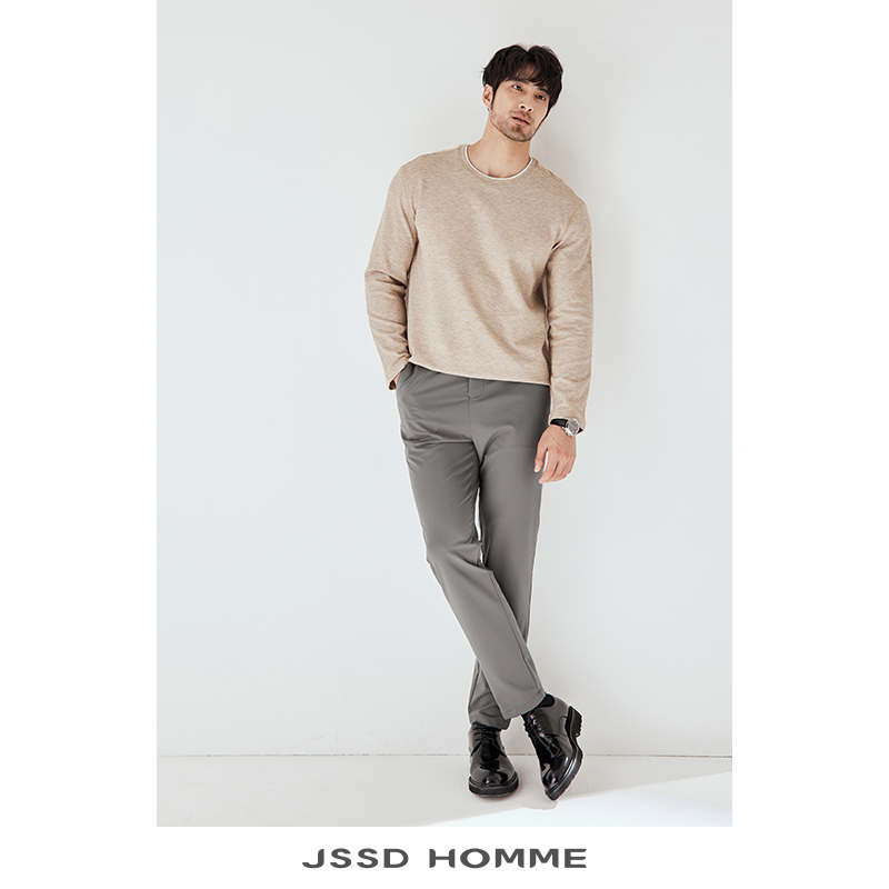 JSSD HOMME 定制色纺珠地纹路面料双层领休闲长袖T恤衫 JLT003 - 图1