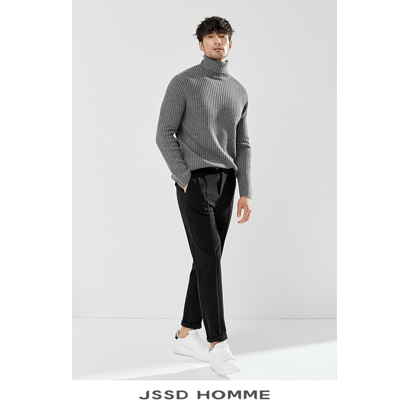 JSSD HOMME 加厚美丽奴羊毛衫男款纯色毛衣男士高领羊毛针织衫男