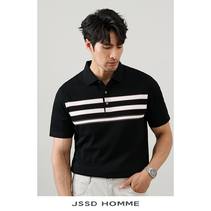 JSSD HOMME T恤男款2024新款男翻领短袖夏季男POLO衫条纹短袖男款 - 图1