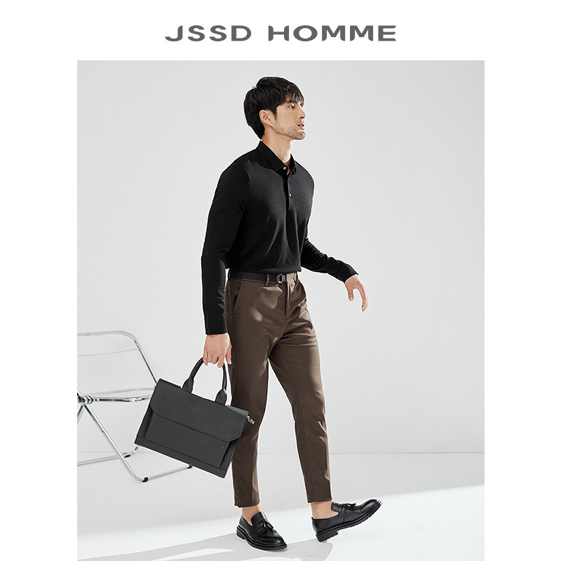 JSSD HOMME 新澳精梳羊毛衫男款冬季针织衫修身翻领针织毛衣男士
