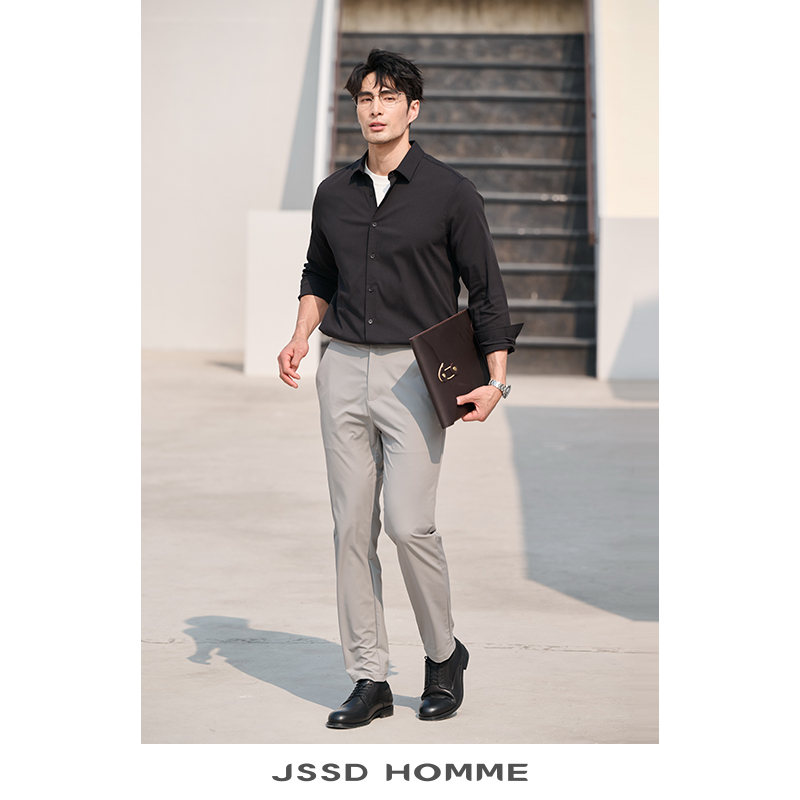 JSSD HOMME 春季新款泡泡纱衬衣微弹男士衬衫商务休闲男长袖衬衫 - 图0