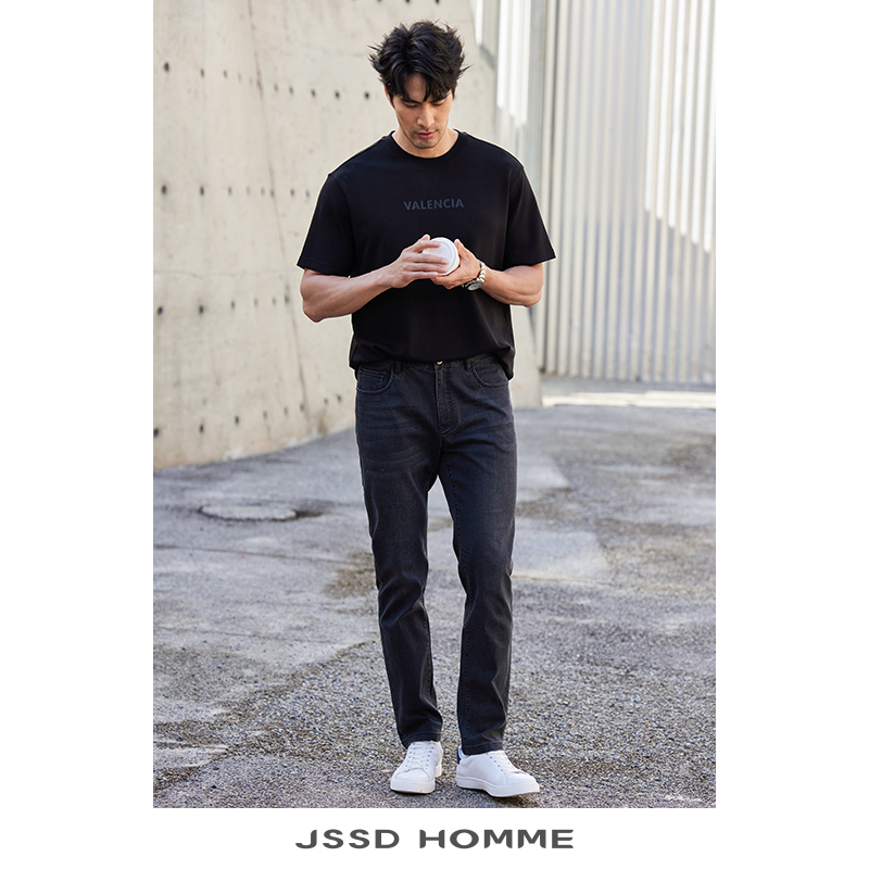 JSSD HOMME 2024新款春夏微弹力灰色牛仔裤男款通勤直筒长裤男士