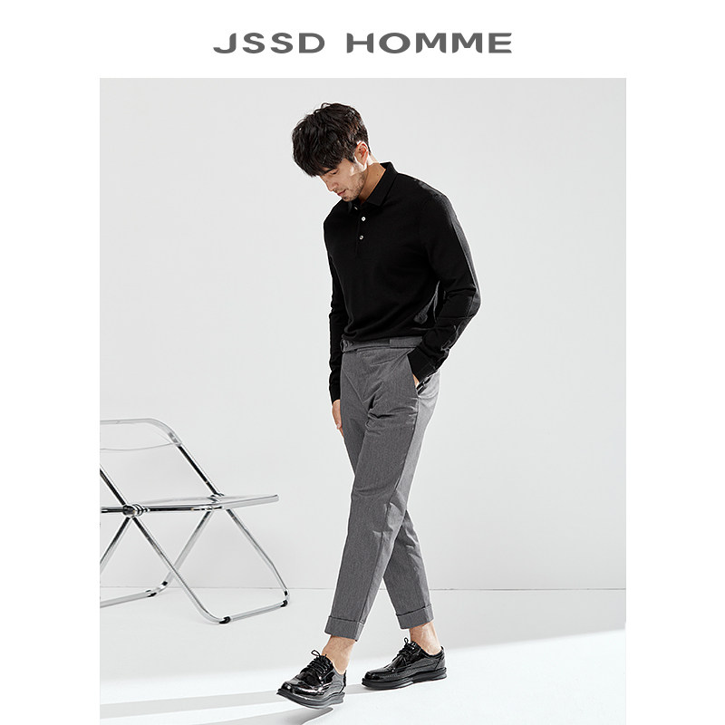 JSSD HOMME 新澳精梳羊毛衫男款冬季针织衫修身翻领针织毛衣男士