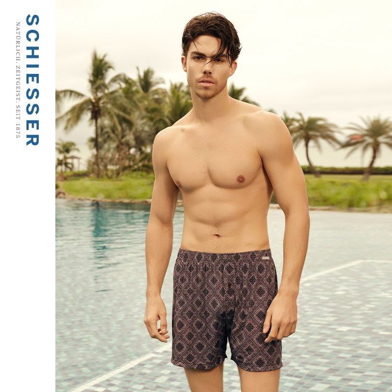 SCHIESSER舒雅25年新品男士冰丝锦纶印花透气宽松家居短裤阿罗裤,淘宝优惠券,粉丝福利购,淘宝优惠卷