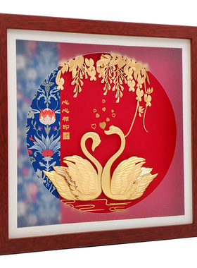 金箔天鹅金箔画送新人轻奢摆件