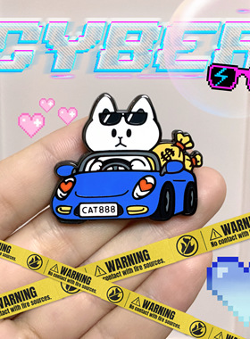 跑车猫原创可爱金属徽章
