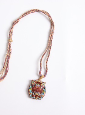 非遗传承手工香牌吊坠项链挂件花蕊彩绘狐狸牌凤九九尾狐