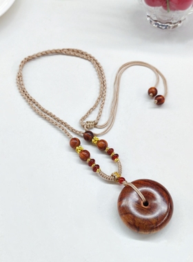 海南黄花梨平安扣项链海南黄花梨红玛瑙