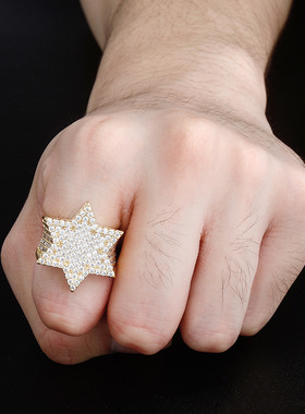 饰品欧美嘻哈锆石戒指五角星古巴