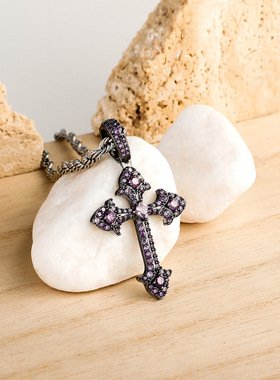 欧美个性复古十字架吊坠满锆石男