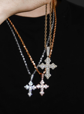 新款欧美嘻哈菱形大锆石复古十字