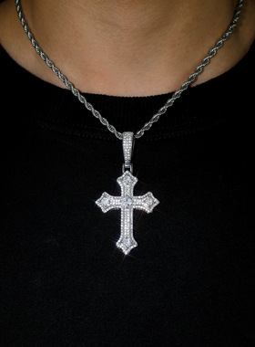 欧美饰品嘻哈十字型镶钻吊坠项链