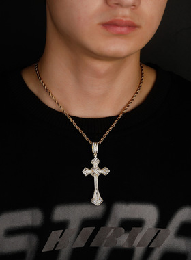 欧美嘻哈T方锆石十字架吊坠潮人