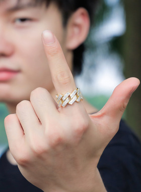 欧美嘻哈戒14mm萎形古巴戒指真金