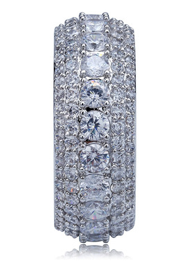 欧美嘻哈铜微镶五排满锆石戒指男