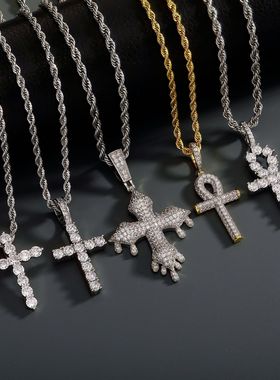 欧美爆款微镶锆石嘻哈项链安赫钥