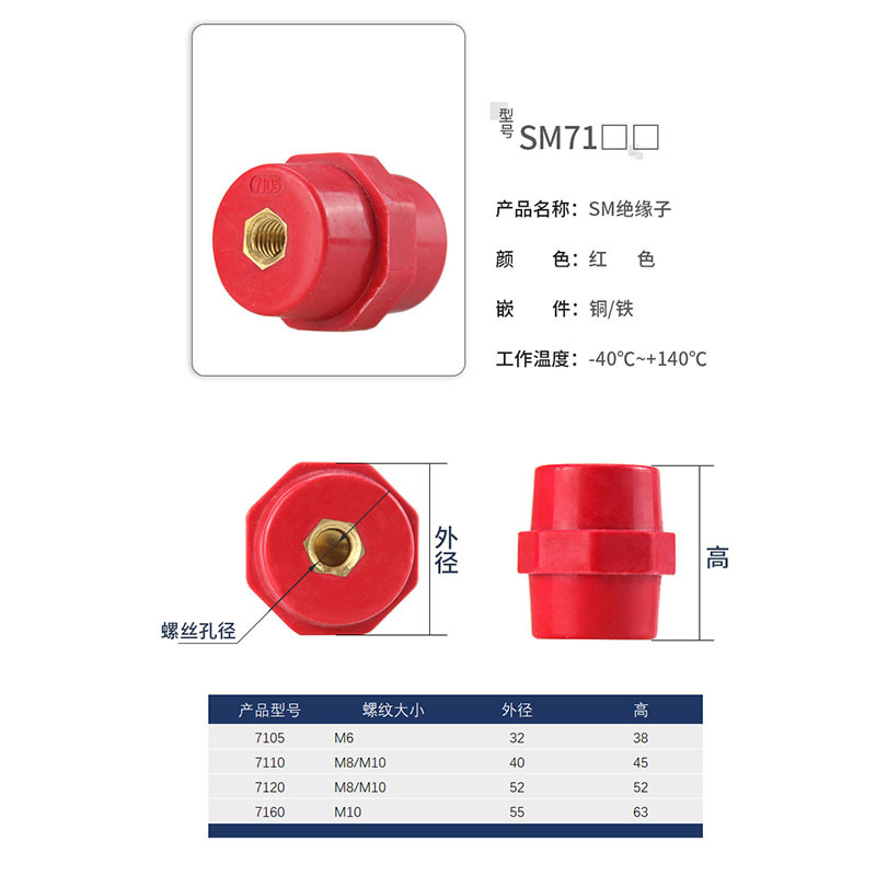 SM绝缘子低压25 30 35 40 51 7110 7120 76铜铁螺母支柱耐高温 - 图1