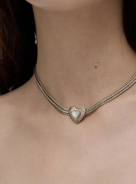 钛金心形锁骨链复古欧若风项链