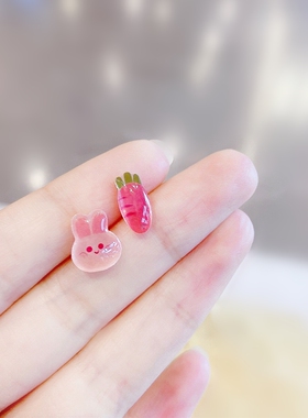 原创可爱萝卜兔子耳钉甜美粉色夏
