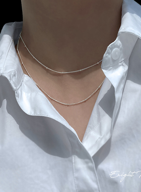 如意玫瑰/侧身豆豆链项链925纯银极细间珠锁骨链满天星银豆颈链女