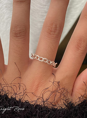 vintage复古花纹链条戒925纯银