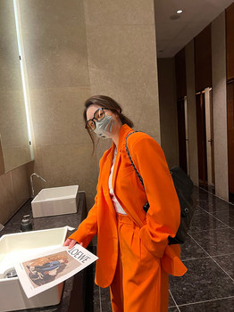 Jiang Wasai Spring and Autumn New Shape Cool Orange suit 2022 Broad Shoulder Casual Texture Suit Top Women