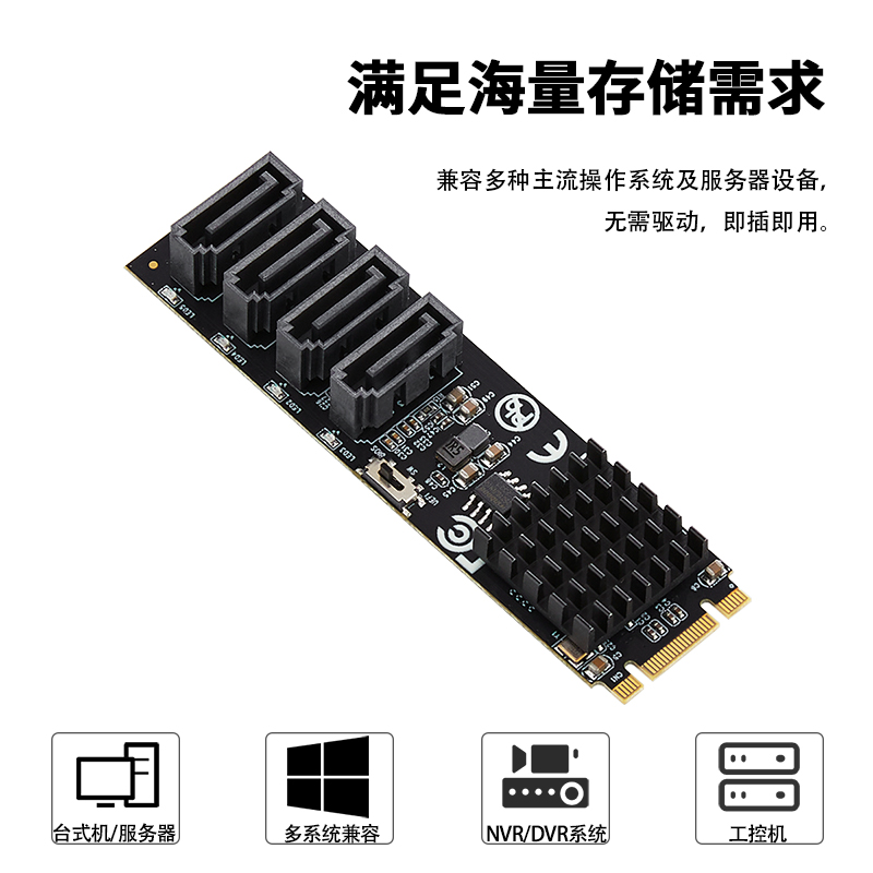 乐扩M.2硬阵列卡4口支持RAID 0/1/10 SATA3磁盘SSD阵列卡-图0