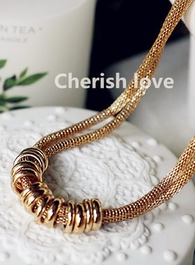 美国网状时尚风圆环镀真金项链