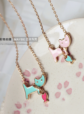 【亦许家】韩国韩版时尚日韩风可爱卡通超萌小猫捉鱼锁骨项