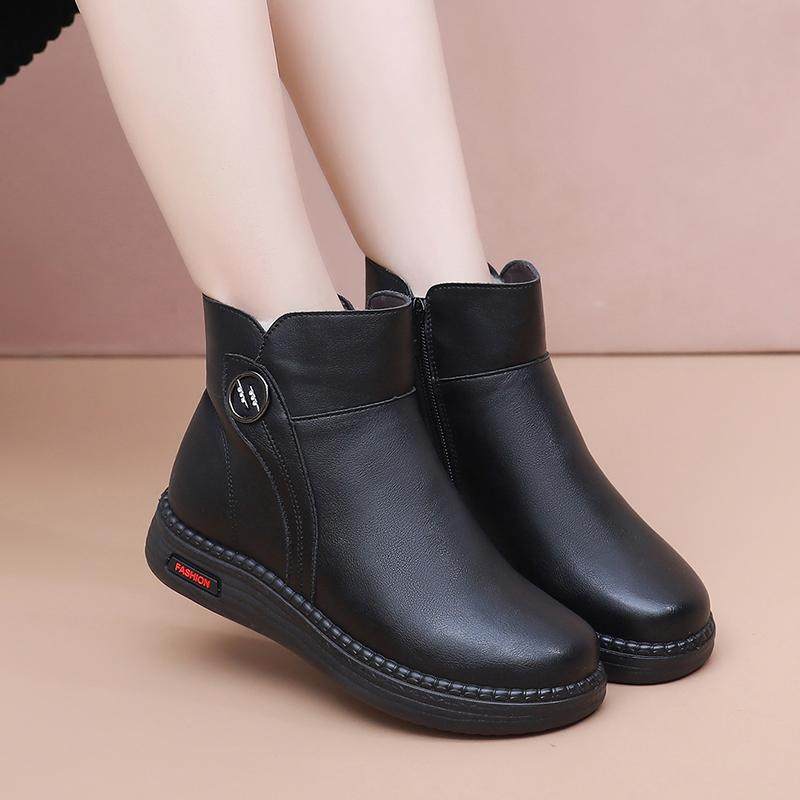 真皮妈妈棉鞋女羊毛加绒保暖防滑中老年人平底软底皮毛一体短靴子,淘宝优惠券,粉丝福利购,淘宝优惠卷