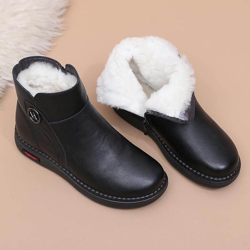 真皮妈妈棉鞋女羊毛加绒保暖防滑中老年人平底软底皮毛一体短靴子,淘宝优惠券,粉丝福利购,淘宝优惠卷