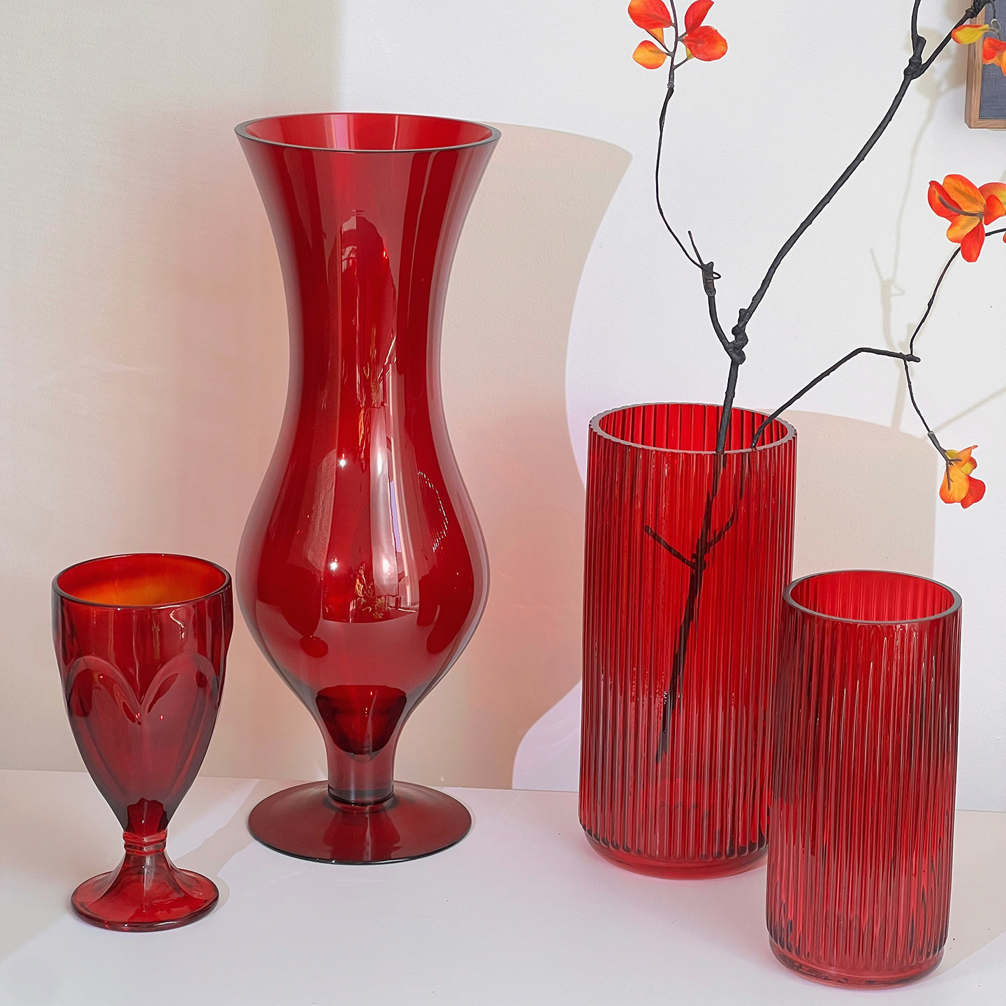 正红色！蛇年正红色！竖条直筒玻璃花瓶客厅简约鲜花干花花瓶包邮,淘宝优惠券,粉丝福利购,淘宝优惠卷