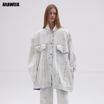 AltAWEEK designer brand EVENING mottled washed denim jacket