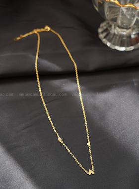 18k金色迷你项链女桃心毛衣链