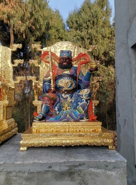 木雕五路财神招财关公坐像彩绘摆件玻璃钢佛像神像武财神纯铜工艺