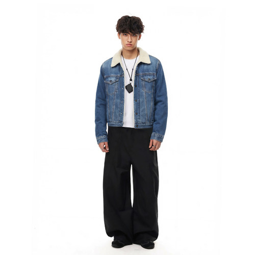 Syri 美式复古重磅羊羔绒翻领丹尼牛仔外套男加厚保暖休闲棉服潮 - 图1