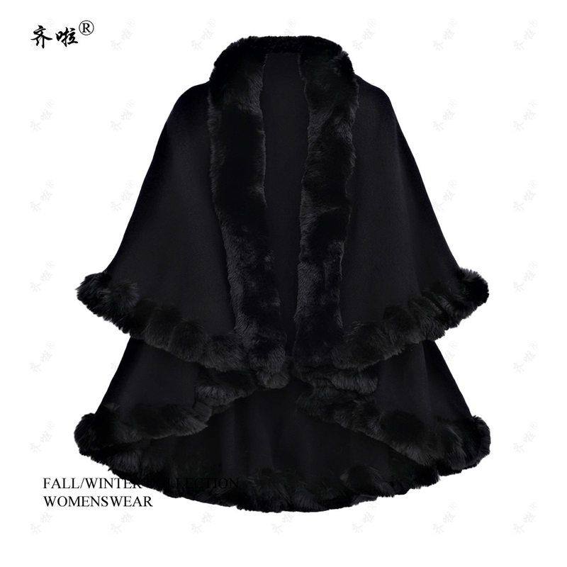 直播外贸供货秋冬獭兔毛领双层仿羊绒斗篷披肩大码针织开衫外套女,淘宝优惠券,粉丝福利购,淘宝优惠卷
