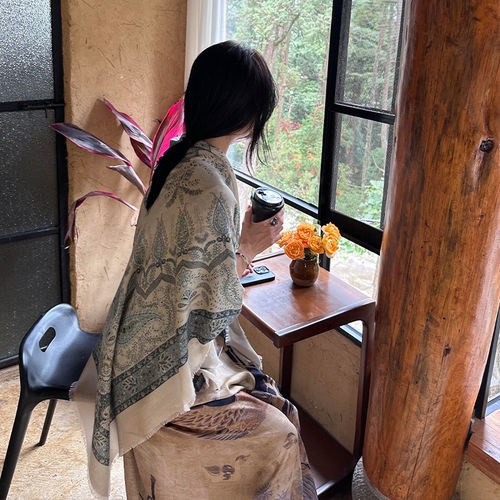 民族风旅游披肩棉麻春夏季防晒大方巾出游拍照围巾丝巾空调房外搭 - 图1