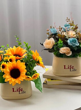 康乃馨假花盆栽仿真花卧室客厅房间家居插花套装餐厅室内玫瑰花