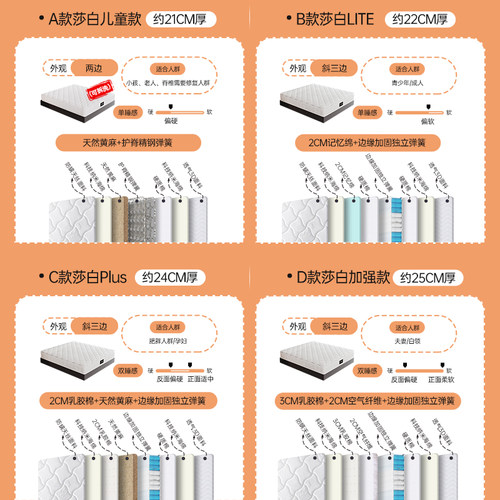 海马亦言天然乳胶床垫1.8m席梦思1.5米独立弹簧家用五星酒店软垫 - 图2