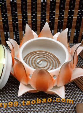 栖真安福陶瓷熏香炉 白莲花香道 宗教用品 盘香 线香炉送小葫芦